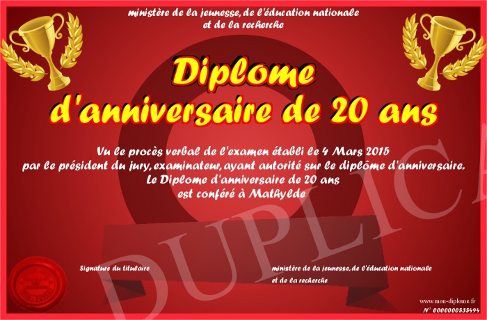 diplome 20 ans